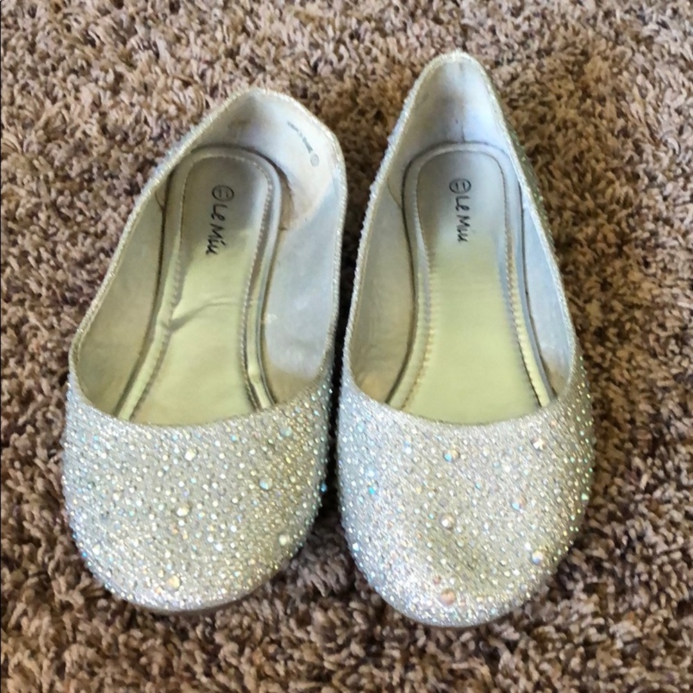 Silver rhinestone flats size 11
